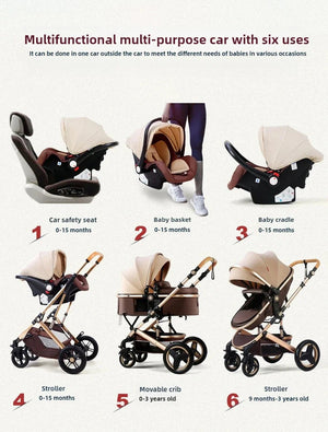 3-in-1high landscape baby stroller that can be seated or reclined,one click folding and folding,two-way shock-absorbing handcart NEWFURNITURELOOKS