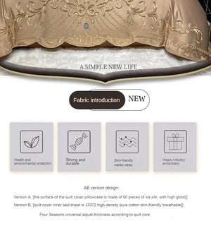 European-Style Bed Sheet Four-Piece Set 100 Cotton High-End Atmospheric Ice Silk Quilt Cover Pure Cotton Bedding NEWFURNITURELOOKS