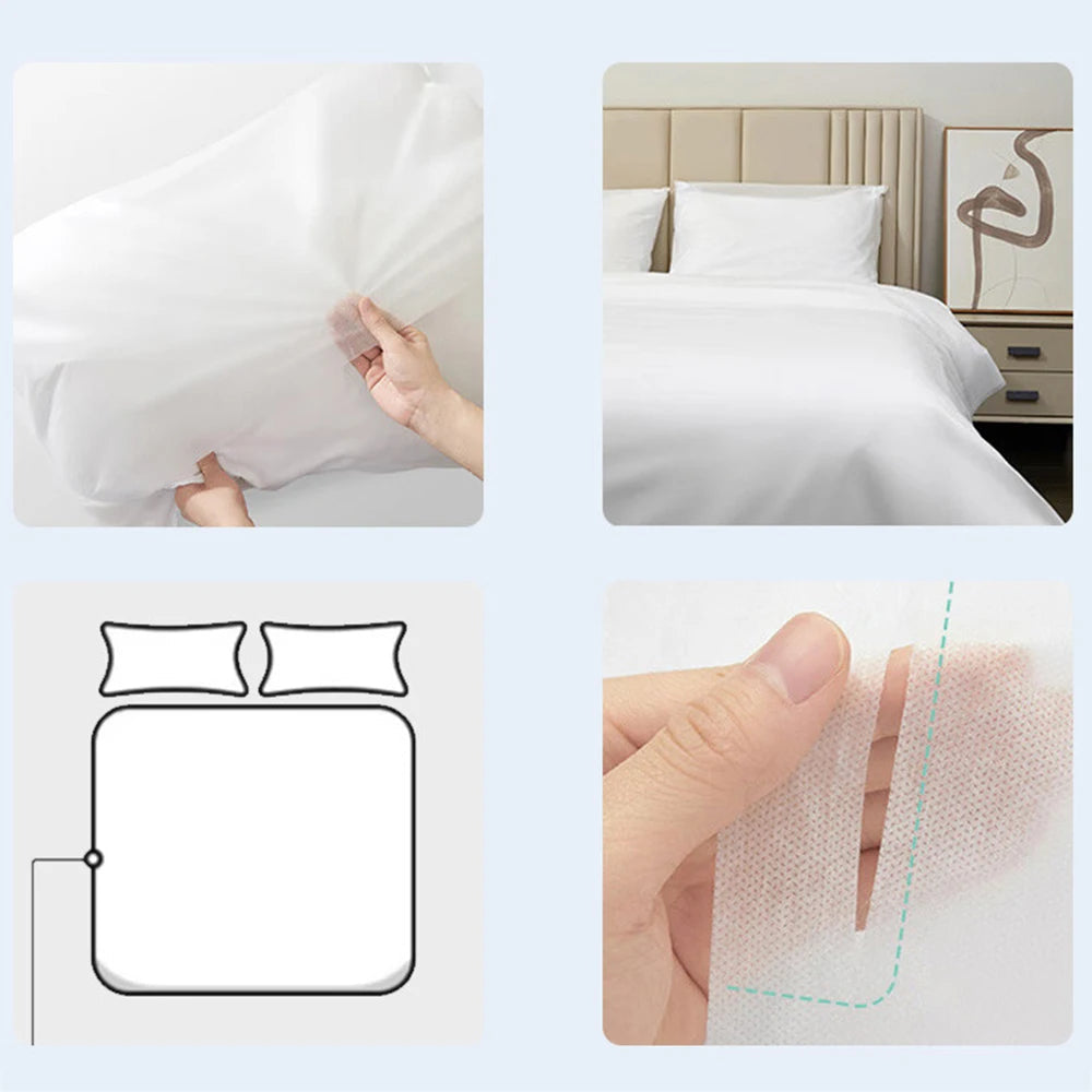Disposable Bed Sheets Set Towel Hotel Quilt Cover Bedding Dirty Proof Pillowcase Dirty Quilt Cover Portable Travel Essential NEWFURNITURELOOKS