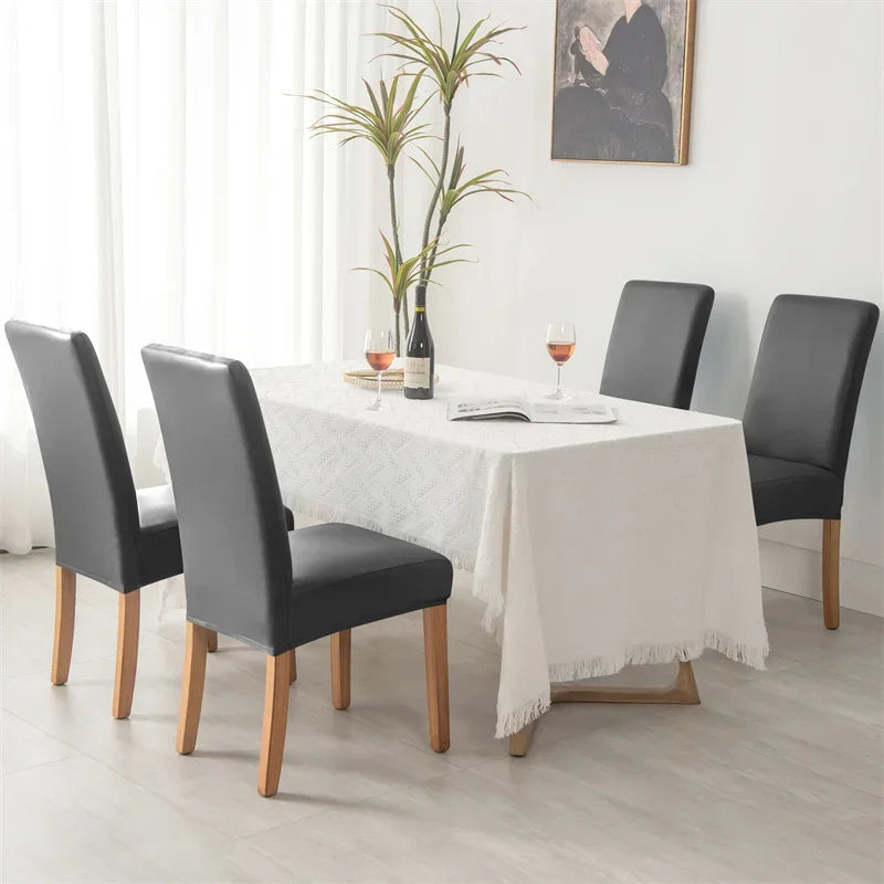 1pc Pu Leather Chair Cover Waterproof Oilproof Dining Chair Case Stretch Solid Color Seat Slipcover for Living Room Kitchen Home NEWFURNITURELOOKS