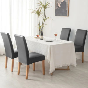 1pc Pu Leather Chair Cover Waterproof Oilproof Dining Chair Case Stretch Solid Color Seat Slipcover for Living Room Kitchen Home NEWFURNITURELOOKS