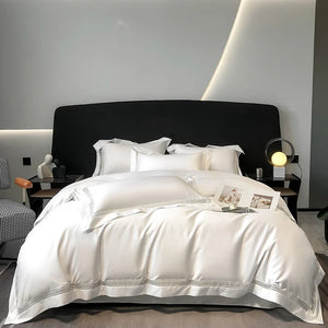 4Pcs Luxury 1000TC Egyptian Cotton White Hotel Style Bedding Set Hollow Wide Edge Duvet Cover Bed Sheet Fitted Sheet Pillowcases NEWFURNITURELOOKS