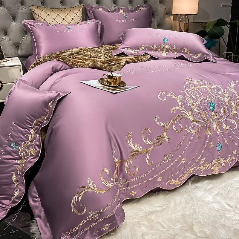 European-Style Bed Sheet Four-Piece Set 100 Cotton High-End Atmospheric Ice Silk Quilt Cover Pure Cotton Bedding NEWFURNITURELOOKS