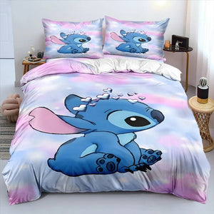 Stitch Bedding Set Queen Quilt Cover Cute Printed Cartoon Adults Polyester Reactive Printing Twill Duvet Cover Bedroom Decor NEWFURNITURELOOKS