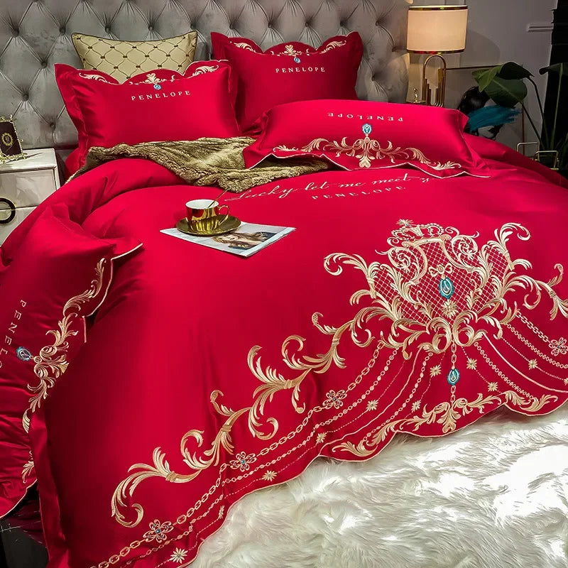 European-Style Bed Sheet Four-Piece Set 100 Cotton High-End Atmospheric Ice Silk Quilt Cover Pure Cotton Bedding NEWFURNITURELOOKS