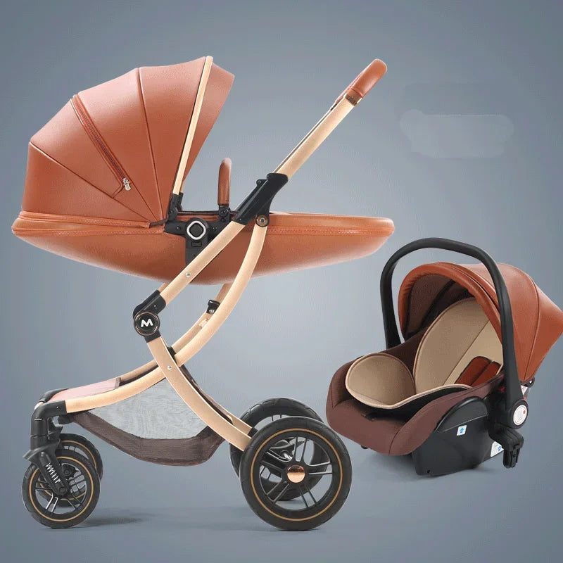 New Luxury Baby Stroller 3 In 1,Baby Carriage with Car Seat,Eggshell Newborn Baby Stroller Leather Baby Carriage High Landscape NEWFURNITURELOOKS