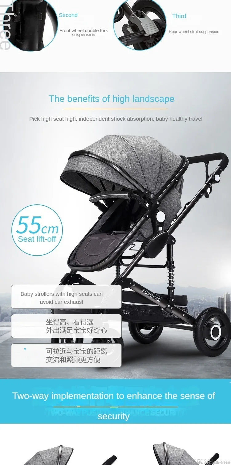 Baby stroller 3 in 1 stroller folding two-sided child four seasons kinderwagen baby carriage  high landscape Newborn Travelling NEWFURNITURELOOKS