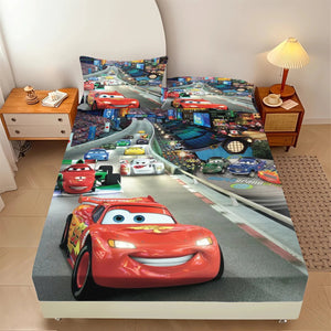 Lightning McQueen 100% Polyester With Pillowcas Bedding Set Fitted Sheet Bed Cover Full 3D Printed Children'S NEWFURNITURELOOKS