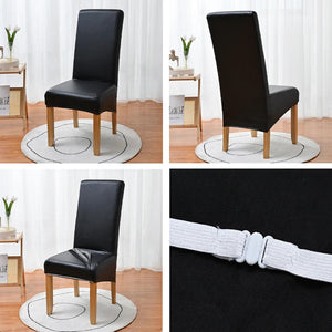 Elastic PU Leather Waterproof Chair Cover Anti-dirty Thickened Hotel Banquet Dining High Back Chair Covers XL Size Seat Cover NEWFURNITURELOOKS