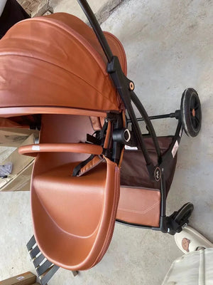 New Luxury Baby Stroller 3 In 1,Baby Carriage with Car Seat,Eggshell Newborn Baby Stroller Leather Baby Carriage High Landscape NEWFURNITURELOOKS