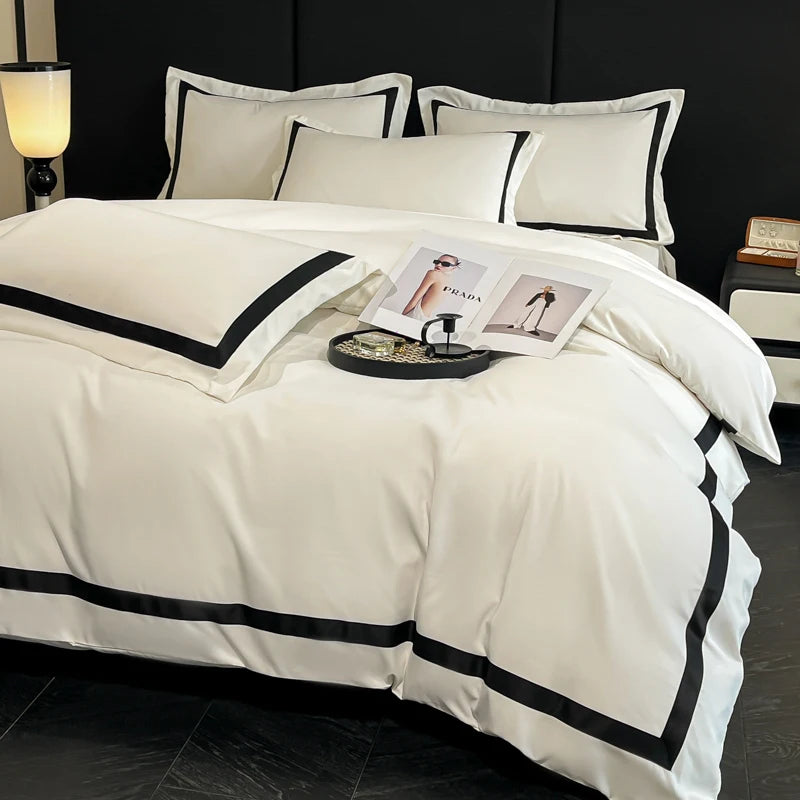 2025 Luxury Hotel Bedding Sets Thick Brushed Bed Sheets White Duvet Cover Set Pillowcase Four Piece Fully Enclosed for Home Gift NEWFURNITURELOOKS