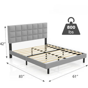 Queen Bed Frame Upholstered Platform With Headboard and Strong Wooden Slats Easy Assembly No Box Spring Needed Light Gray NEWFURNITURELOOKS