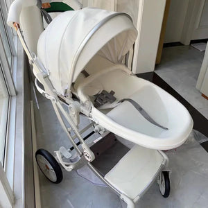 New Luxury Baby Stroller 3 In 1,Baby Carriage with Car Seat,Eggshell Newborn Baby Stroller Leather Baby Carriage High Landscape NEWFURNITURELOOKS