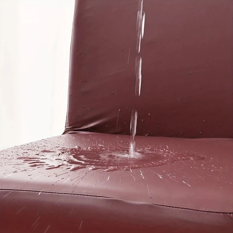 Elastic PU Leather Waterproof Chair Cover Anti-dirty Thickened Hotel Banquet Dining High Back Chair Covers XL Size Seat Cover NEWFURNITURELOOKS
